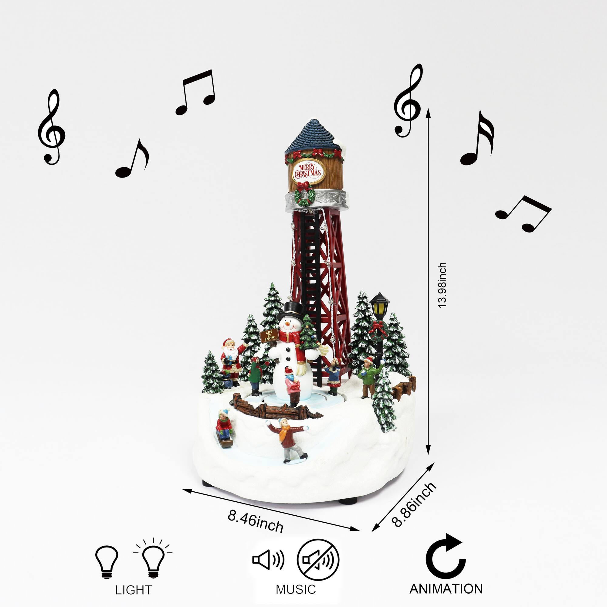 Moments in Time 13.58”H Animated Merry Christmas Water Tower